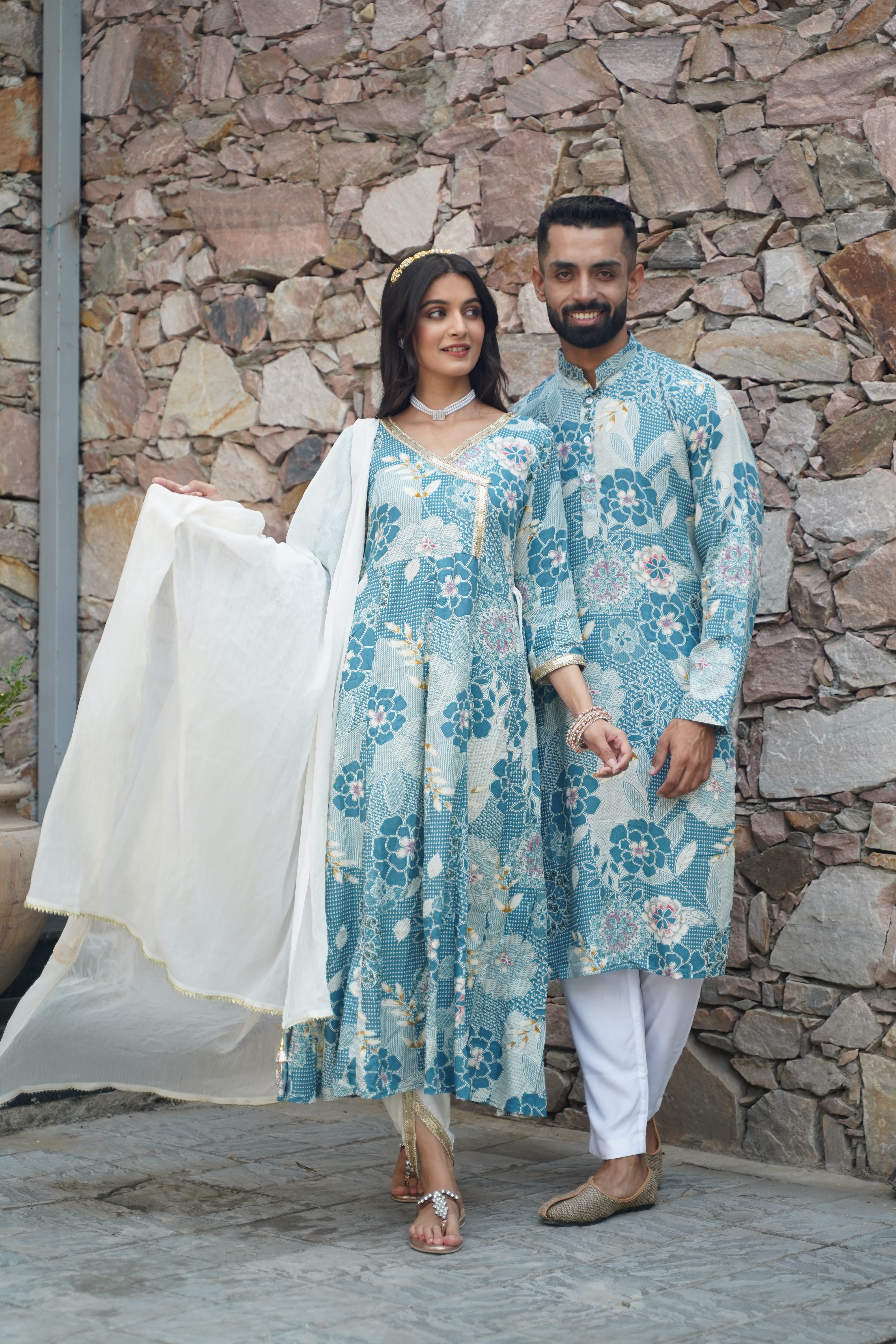 Matching dress for couples, Lady's gown and Kurta Pajama - Shop online  women fashion, indo-western, ethnic wear, sari, suits, kurtis, watches,  gifts.